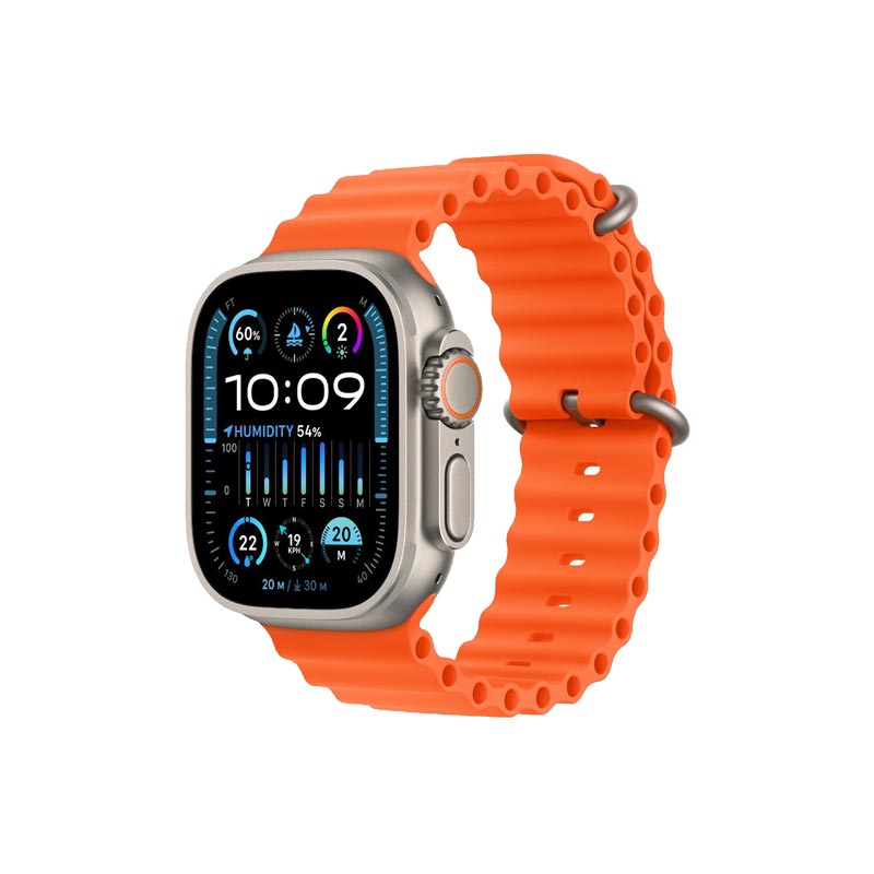 Picture of Apple Watch Ultra 2 GPS + Cellular 49mm Titanium Case with Orange Ocean Band (IWU2CEL49MMOROBMREH3)